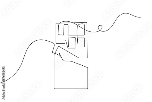 Minimalist chocolate bar sketch in one line art style isolated on white background vector design