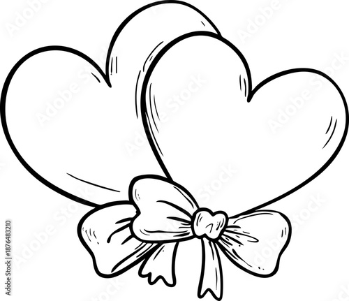 Two pink heart-shaped balloons tied with a ribbon bow.