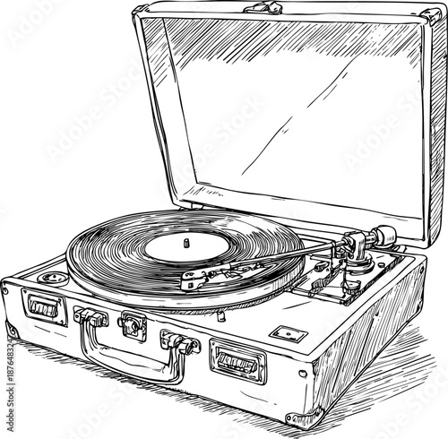 Vintage record player in a stylish suitcase design open.