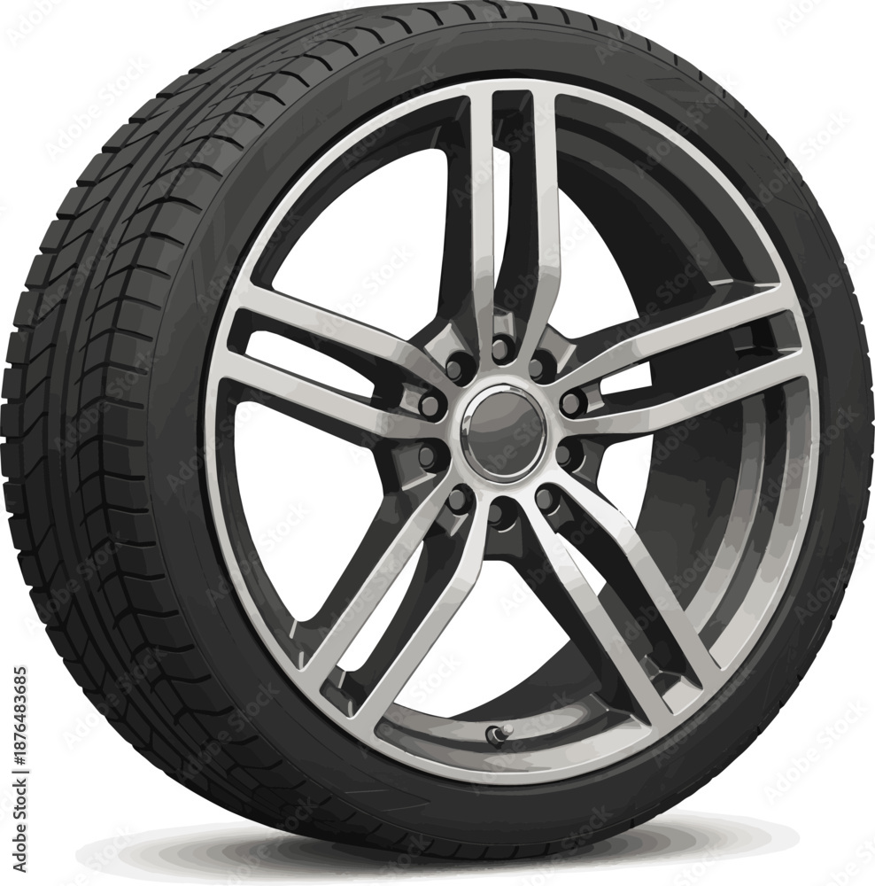Fototapeta premium Create a Car wheel 3d rendering vector art with white background.