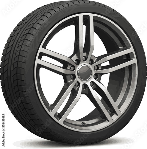 Create a Car wheel 3d rendering vector art with white background.
