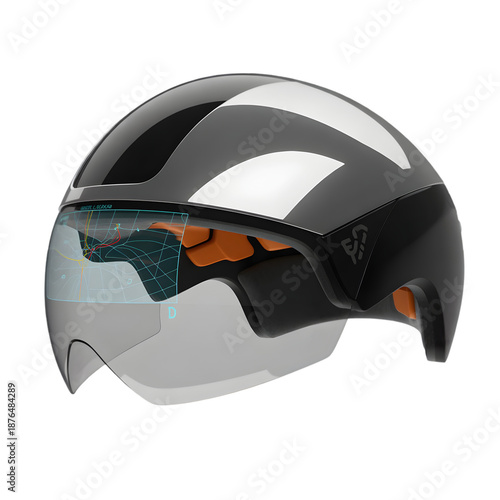Futuristic smart bicycle helmet with integrated digital head up display