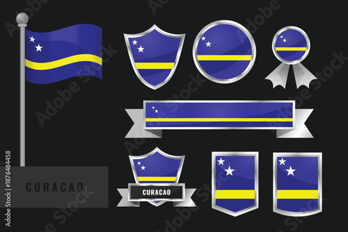 Curacao flag set. Collection of Curacao national emblems. Flat design of flags collection