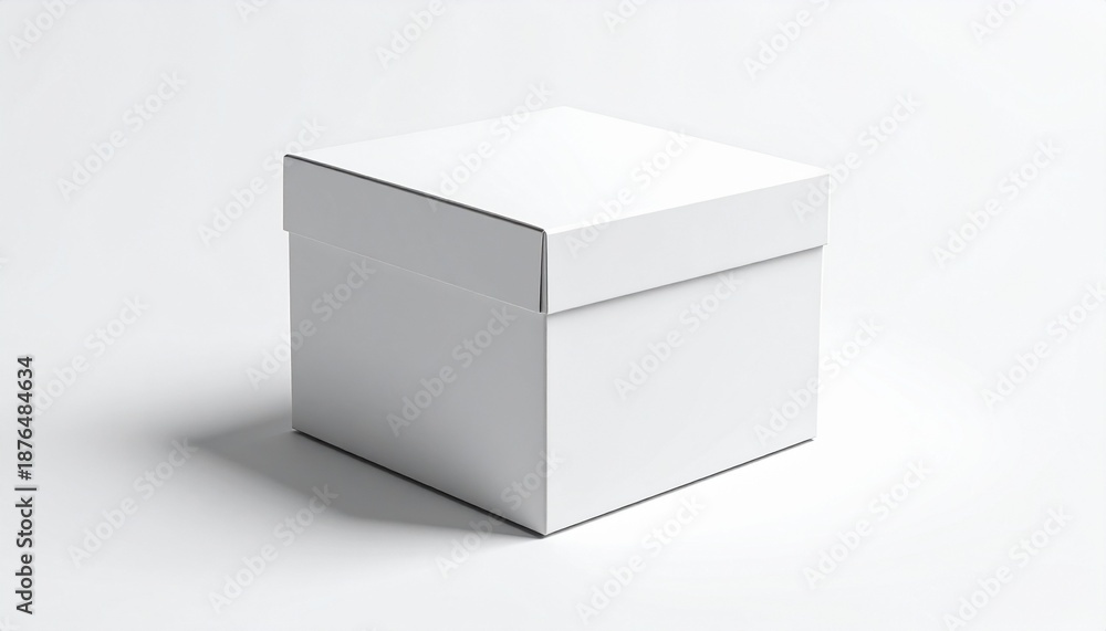 Fototapeta premium Minimal White Cardboard Box with Lid on White Background