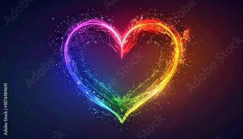 A glowing multicolored heart made of swirling light and radiant energy floats against a dark backdrop—evoking passion, unity, and emotional intensity in a vibrant, cosmic visual burst.