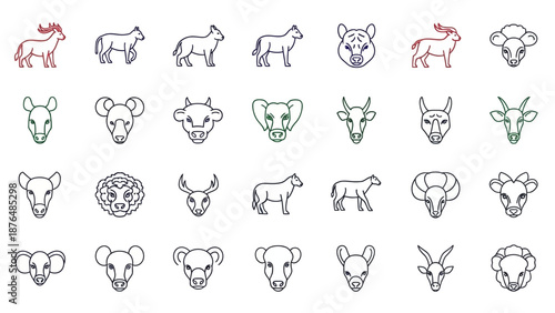 Collection of Animal Icons: Farm, Wild, and Safari Creatures