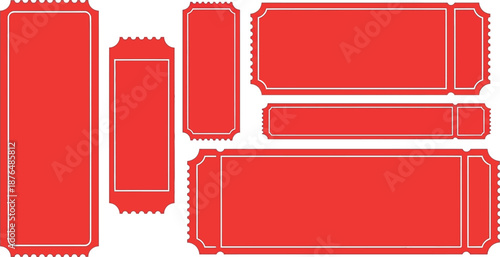 Collection of red rectangular labels with various sizes and orientations