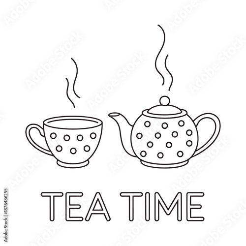a simple line drawing of a teacup and teapot with steam