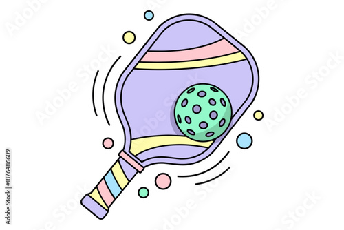 Lively vector illustration of a pickleball paddle and dimpled ball in pastel hues, symbolizing the growing appeal of this fun racket sport