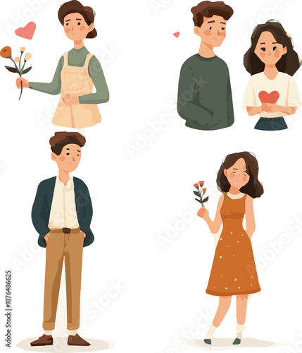 Create a kinds of deferent happy valentines day man and women others elements vector art with white background.
