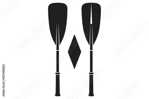 Two simple black and white paddle icons with a diamond shape in between them, perfect for sports or adventure graphics
