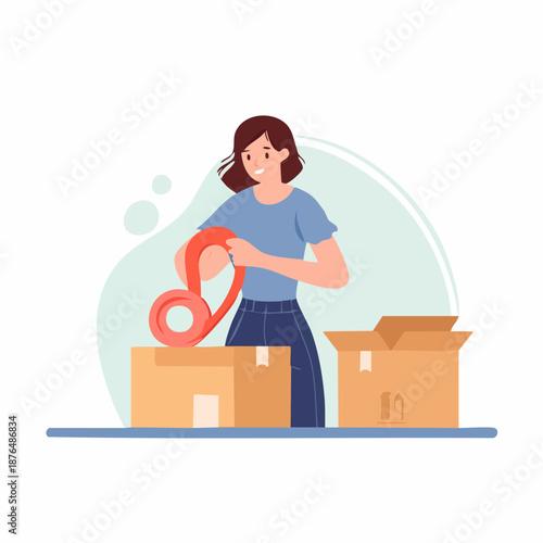 Order fulfillment and packaging process flat illustration