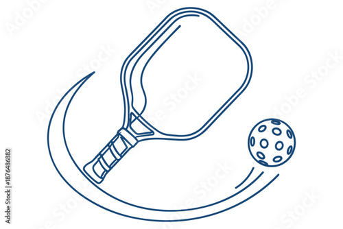 Pickleball Paddle Swinging and Ball in Motion Vector Graphic Icon of a Sport with Dynamic Action and Curved Motion Lines Representing Athletic Activity