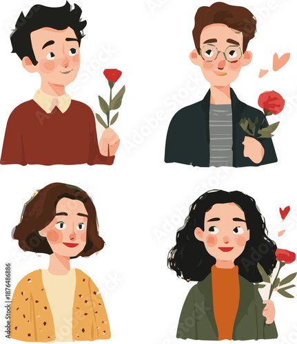 Create a kinds of deferent happy valentines day man and women others elements vector art with white background.