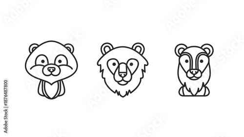 Cute Cartoon Bear Faces Icons Set Vector Illustration