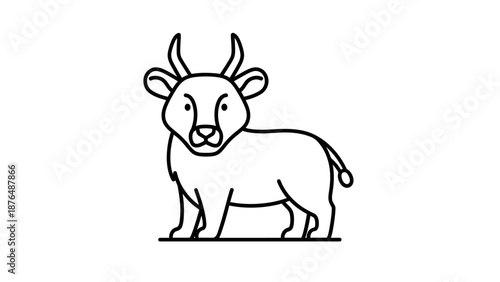 Cute Cartoon Ox Illustration, Simple Line Art Farm Animal Drawing