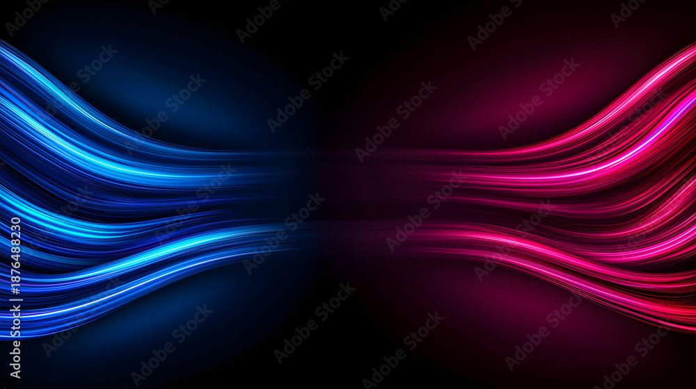 Fototapeta premium Vibrant blue and pink light waves create dynamic and energetic background
