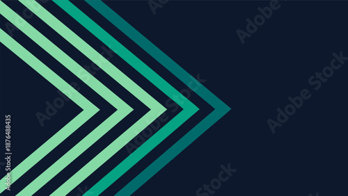 Abstract geometric vector illustration with overlapping chevron shapes in shades of green and teal on a dark blue background