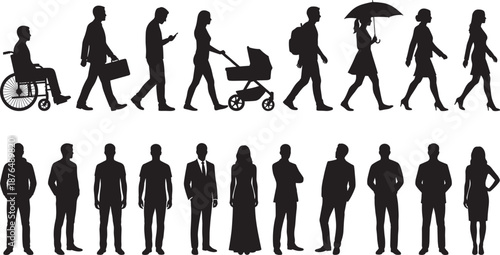 Large Set of Diverse People Silhouettes Including Professionals Disabled Elderly Children and Couriers Isolated on White Background for Inclusive Community and Social Diversity Concepts