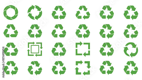 A grid of green recycling symbols with a distinct square recycling icon