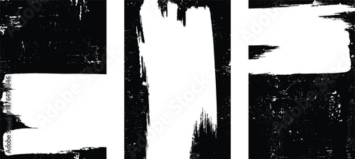 Distressed masks overlays set, rough edges, grunge textured space for text. Grungy poster layers set. Design element for brochure, social media, posters, flyers. Overlay texture.