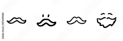 Mustache And Beard Line Icon Set In Doodle Style. Facial Hair Styles And Grooming Outline Sketch Collection. Hand Drawn Isolated Vector Illustration