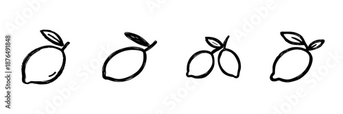 Lemon Line Icon Set In Doodle Style. Citrus Fruit, Freshness, And Vitamin C Outline Sketch Collection. Hand Drawn Isolated Vector Illustration
