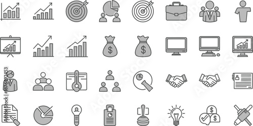 Financial and business icons set in a grid pattern