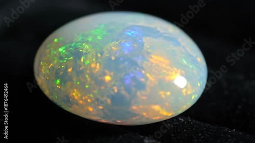 A milky Ethiopian opal stone displaying iridescence and beauty