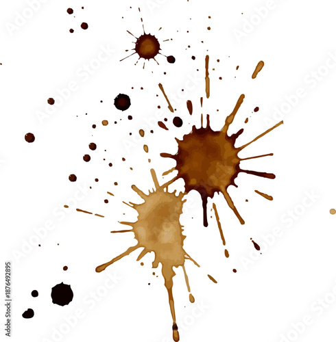 Close-up of a coffee stain splatter on crumpled white paper, creating an abstract pattern with brown and dark droplets