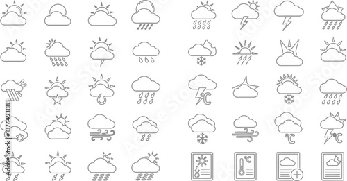 Collection of simple line drawings of various objects and symbols