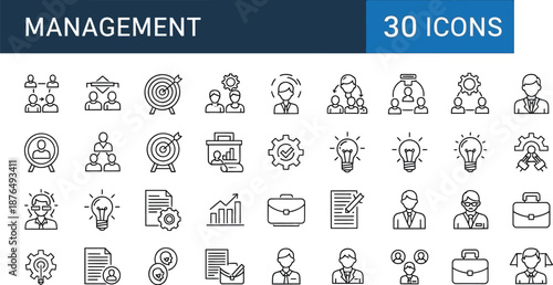 Collection of 30 management icons for business and productivity