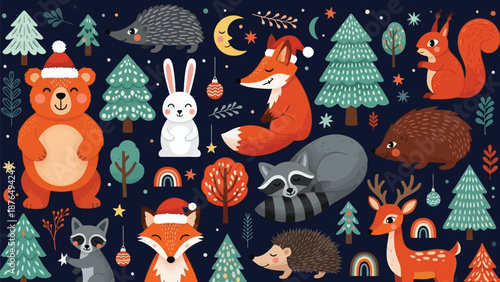 Festive forest friends a charming winter scene with animals and christmas decorations
