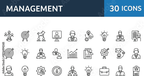 Management icons set for business and productivity