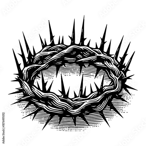 Crown Of Thorns Black And White Engraving Style Religious Symbol