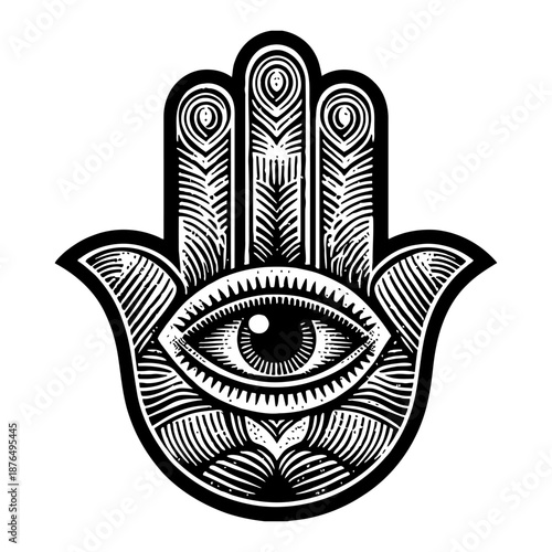 Hamsa Hand Symbol With All Seeing Eye Graphic Design Black and White