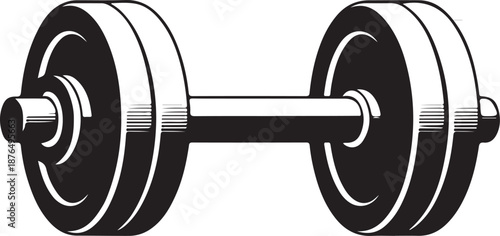 Vector hand drawn silhouette of curved dumbbell isolated on white background. Template for sport icon, symbol, logo or other branding. Modern retro illustration