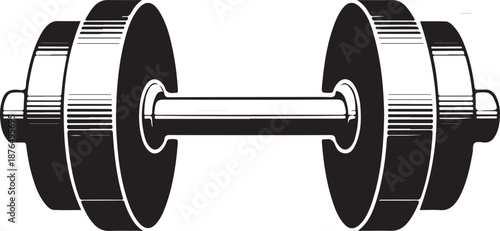 Vector hand drawn silhouette of curved dumbbell isolated on white background. Template for sport icon, symbol, logo or other branding. Modern retro illustration