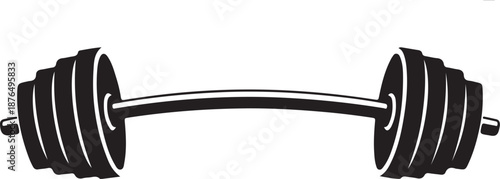 Vector hand drawn silhouette of curved dumbbell isolated on white background. Template for sport icon, symbol, logo or other branding. Modern retro illustration