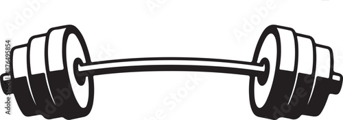 Vector hand drawn silhouette of curved dumbbell isolated on white background. Template for sport icon, symbol, logo or other branding. Modern retro illustration