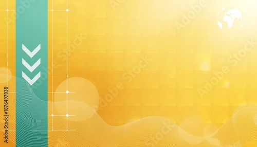 A vibrant and modern abstract background with a teal stripe and white arrows on a bright yellow gradient