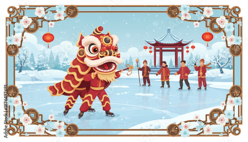 Lion Dance Performance on Frozen Lake