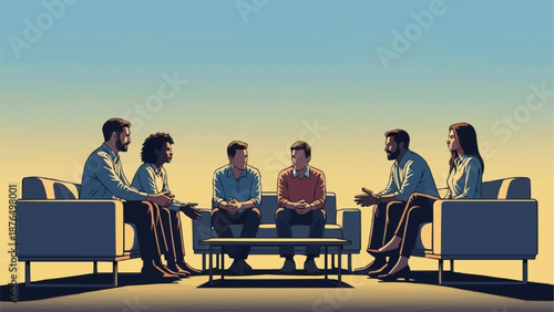 business meeting at sunset