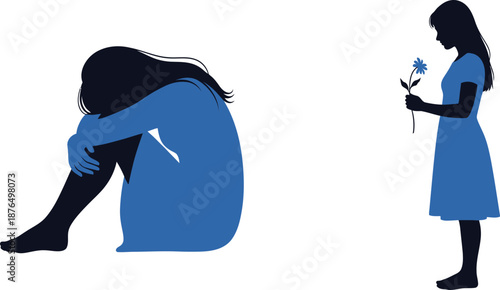 two women in blue dresses on transparent background silhouette