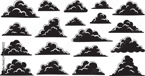 Collection of various black cloud shapes and designs icons