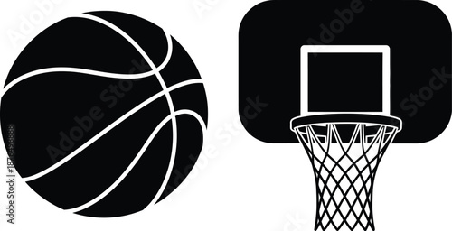 basketball and hoop silhouette on transparent background