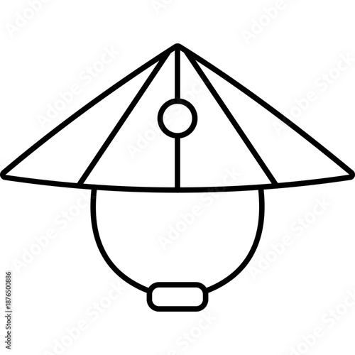 Bamboo Hat Line Icon for Chinese New Year, Traditional Headwear Symbol Vector