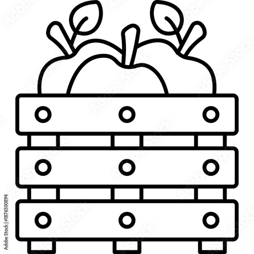 Basket of Fruit Line Icon for Chinese New Year, Lucky Fruit Symbol Vector