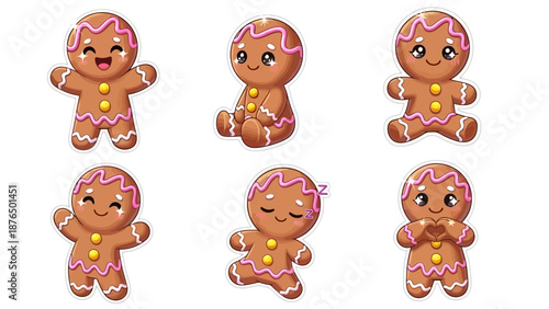 Gingerbread men characters in various playful poses and expressions  