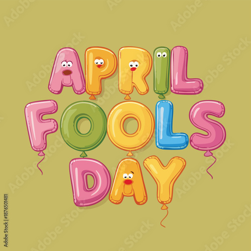 A colorful illustration celebrating April Fools' Day with vibrant text and party decorations
